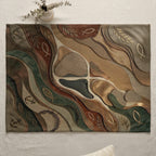 Abstract landscape placemat with Christian symbols: anchors, fish, crown of thorns.