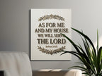 Canvas art with "As for me and my house we will serve the Lord" quote.