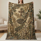 Religious motif blanket with olive branches, cross, fish, and anchor.