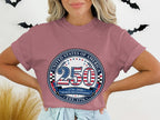 United States Semiquincentennial 250 years graphic on a pink t-shirt.
